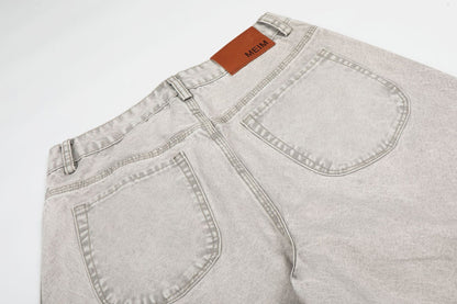 Patch Pocket Washed Wide Leg Denim Jeans WN25947