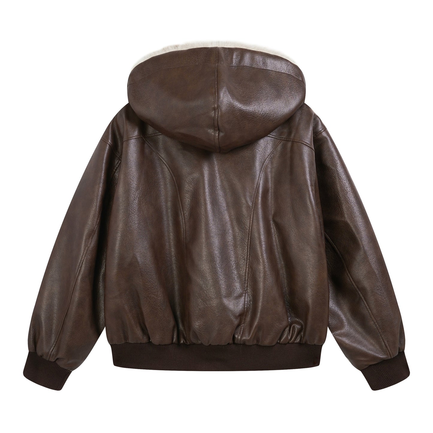 Hooded Fake Fur Lining Zip-Up PU Leather Jacket WN23081