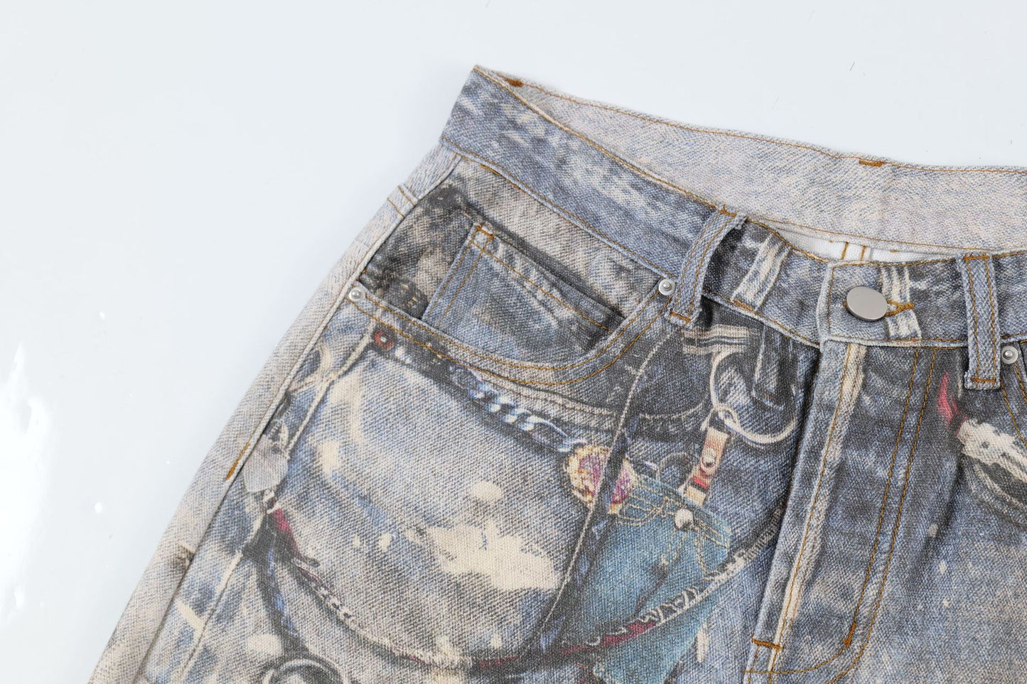 Washed Print Straight Denim Jeans WN12660