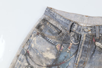 Washed Print Straight Denim Jeans WN12660