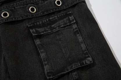 Washed Eyelet Cargo Denim Jeans WN25447