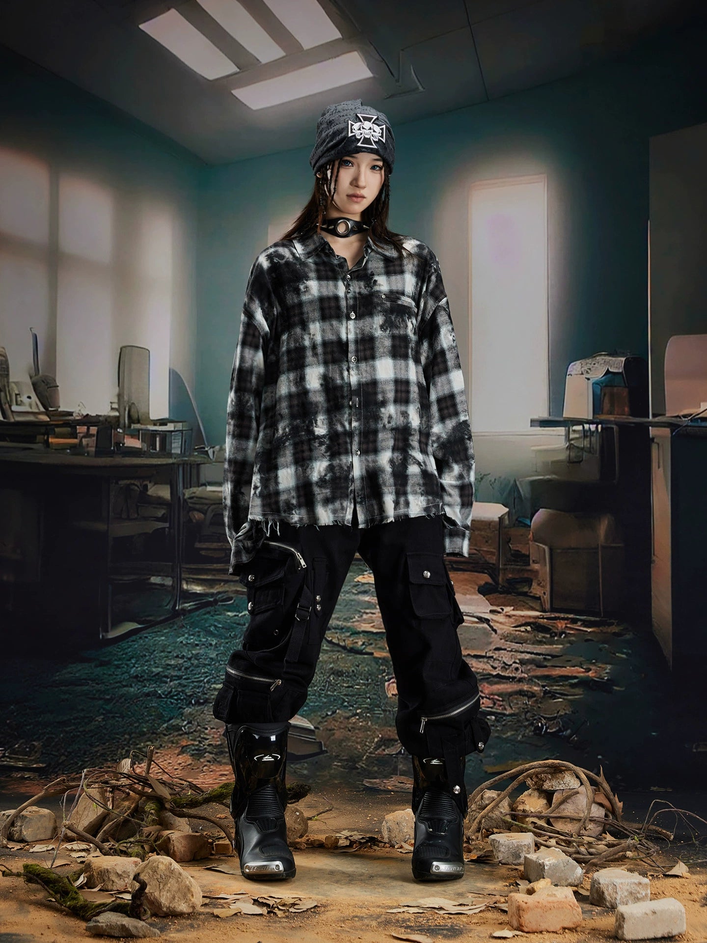 Oversize Plaid Long Sleeve Shirt WN20557