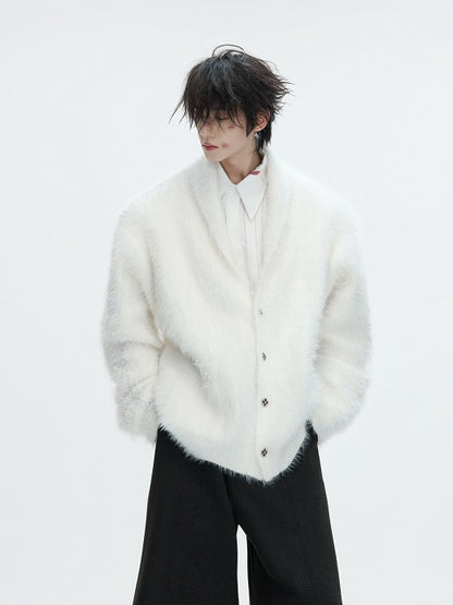 Fake Fur Heavyweight Beads Decor Knit Cardigan WN22613