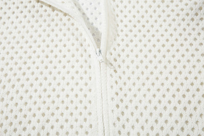 Striped Hollow-Out Zipper Knit Cardigan WN11272