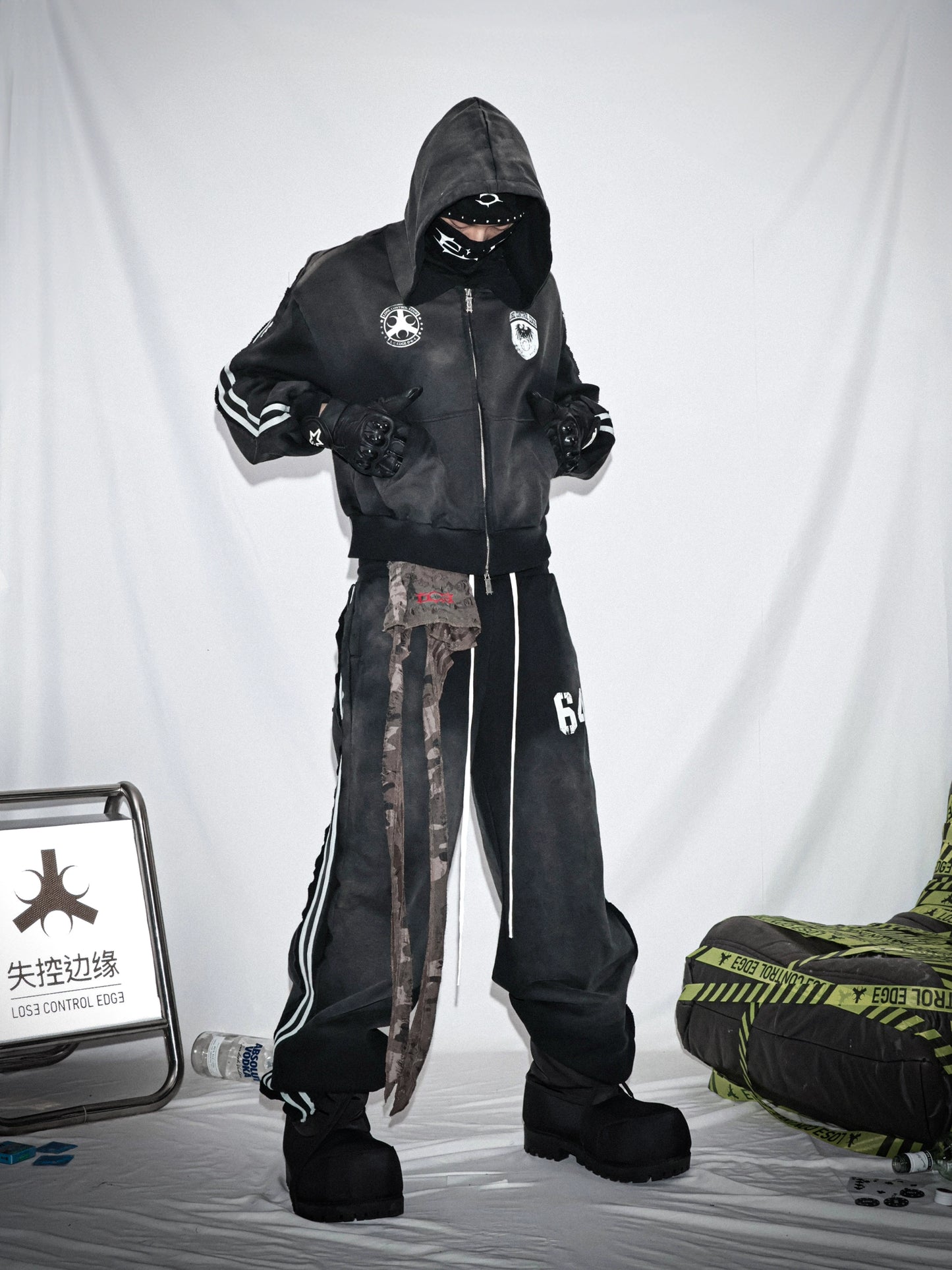 Washed Stripe Print Zipper Hoodie & Sweaetpants Setup WN20833