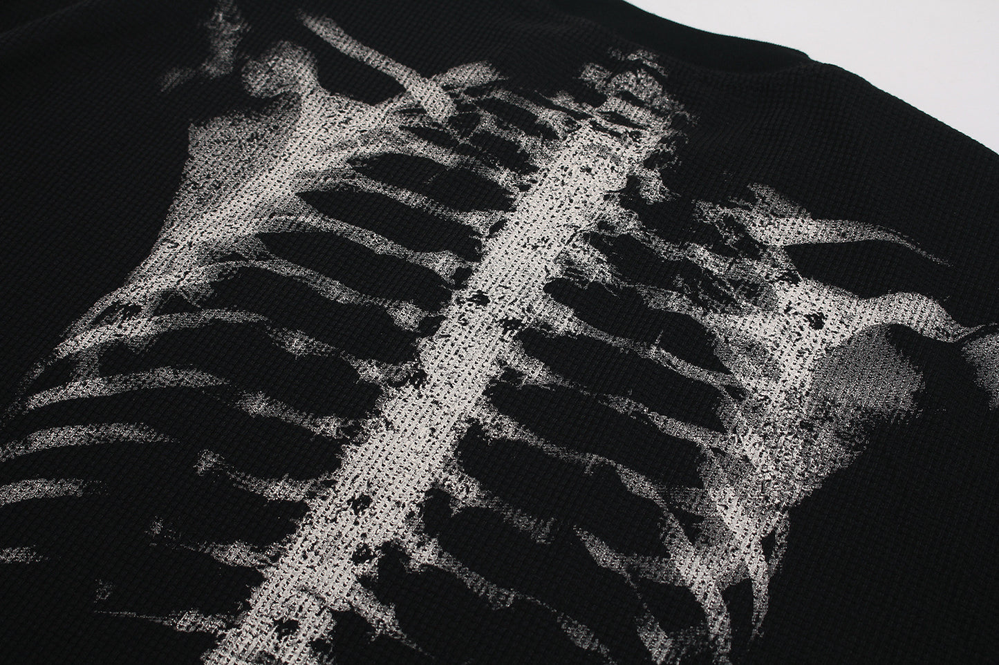 Skeleton Print Waffle Long Sleeve T-Shirt WN25476