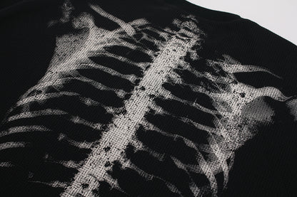 Skeleton Print Waffle Long Sleeve T-Shirt WN25476