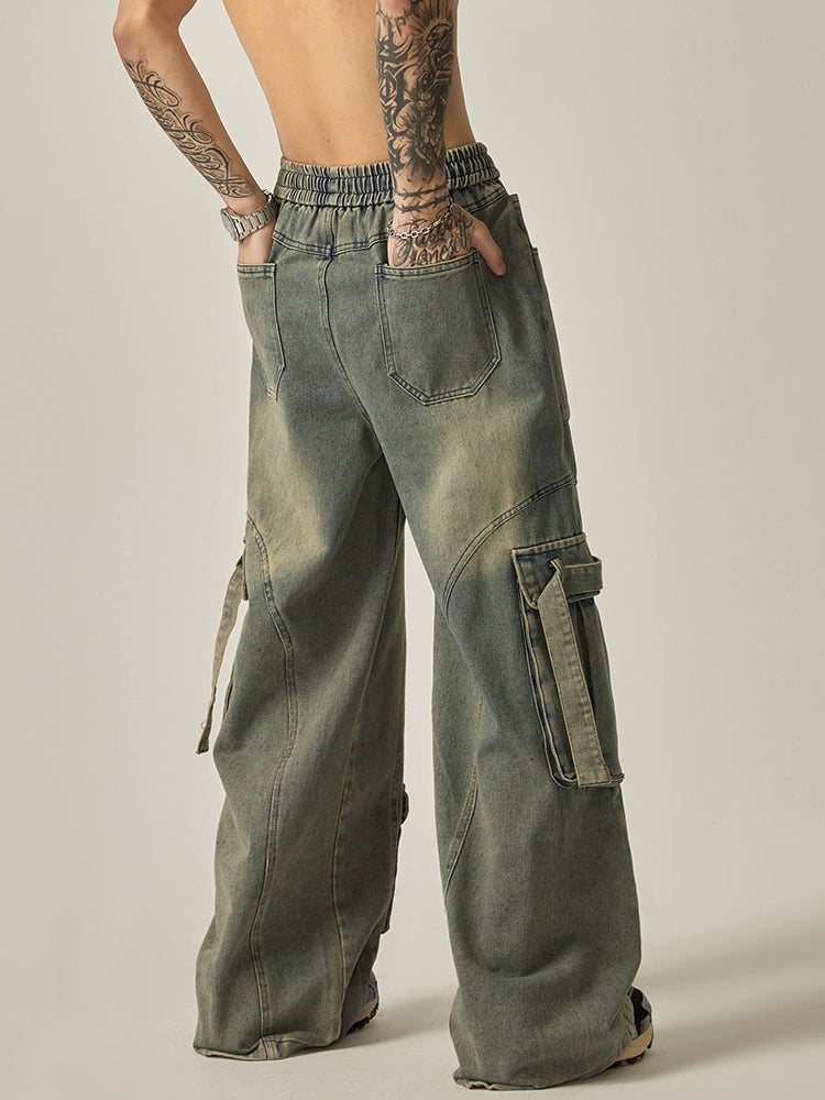 Multiple Pockets Wide-leg Straight Cargo Denim Jeans WN6213