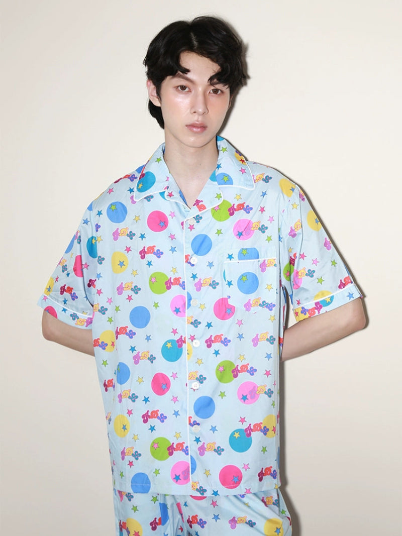 Graffiti Print Short Sleeve Shirt & Lounge Pants Setup WN20206