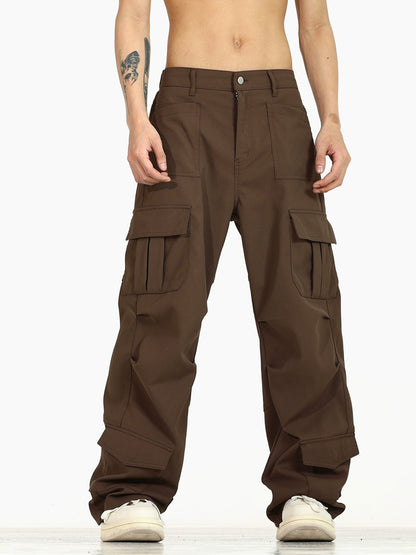Multi Pocket Wide-Leg Straight Workwear Pants WN5728