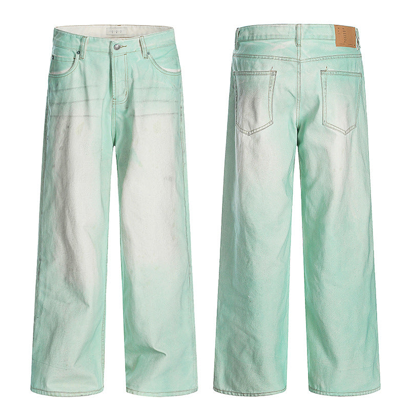 Mud Dye Paint Wide-Leg Straight Denim Jeans WN18538