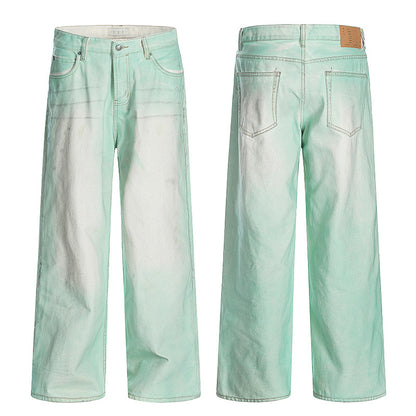 Mud Dye Paint Wide-Leg Straight Denim Jeans WN18538