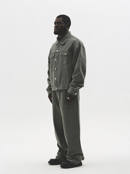 Embossed Washed Oversize Short Denim Jacket WN17793