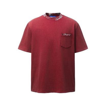Contrast Collar Pocket Embroidery Short Sleeve T-Shirt WN26800
