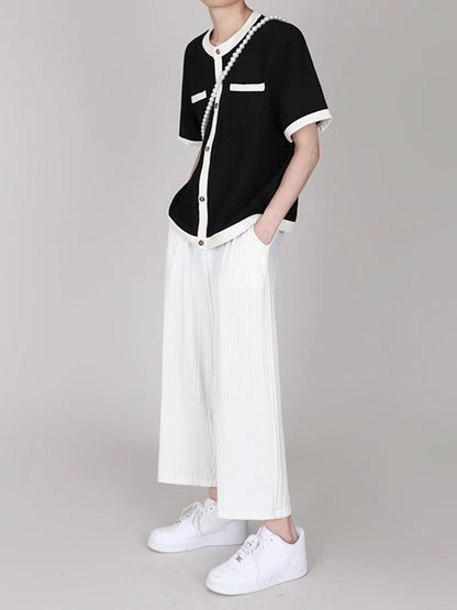 Pleatas Wide-Leg Cropped Pants WN6710