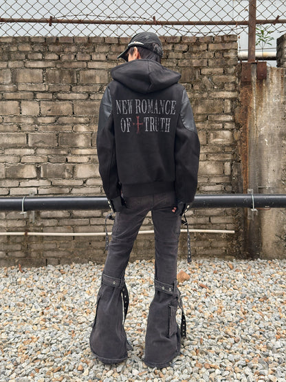 PU Leather Mix Suede Short Jacket WN22982