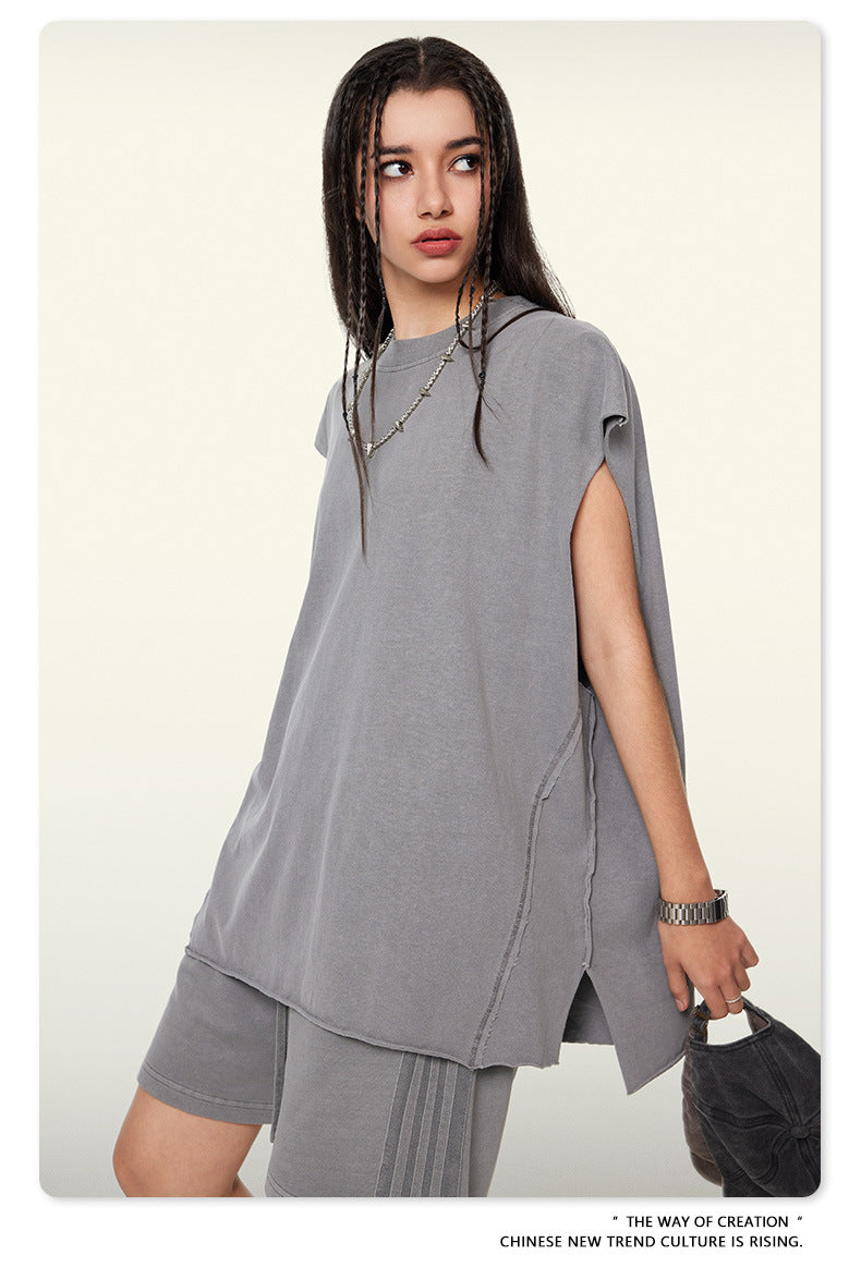 Washed Oversize Sleeveless T-Shirt WN6069