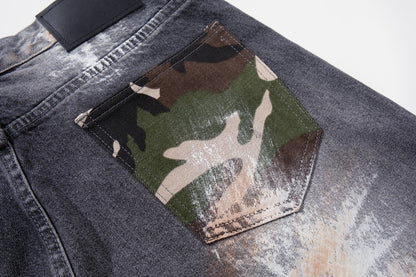 Paint Damage Wide Leg Denim Jeans WN27980