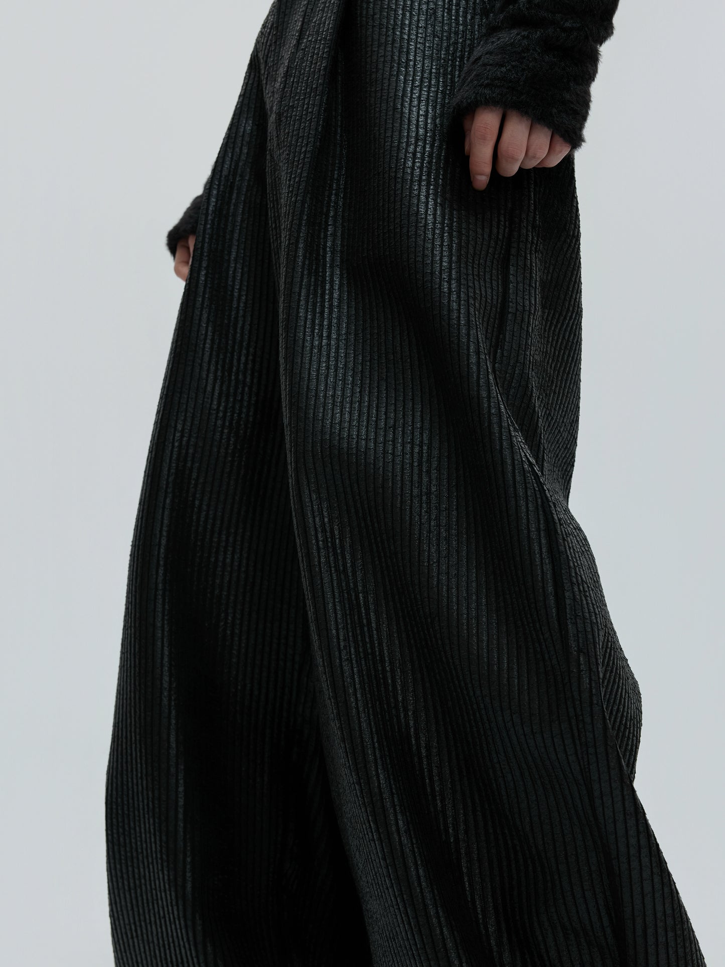 Waxed Textured PU Leather Wide Leg Pants WN21742