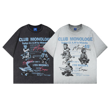 Washed Graphic Letter Print Short Sleeve T-Shirt WN25765
