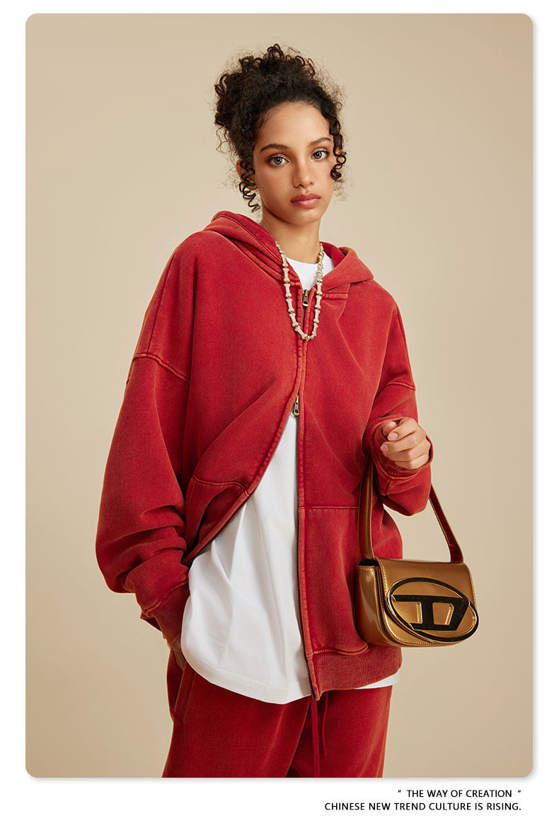 Oversize Washed Zipper Hoodie WN6461