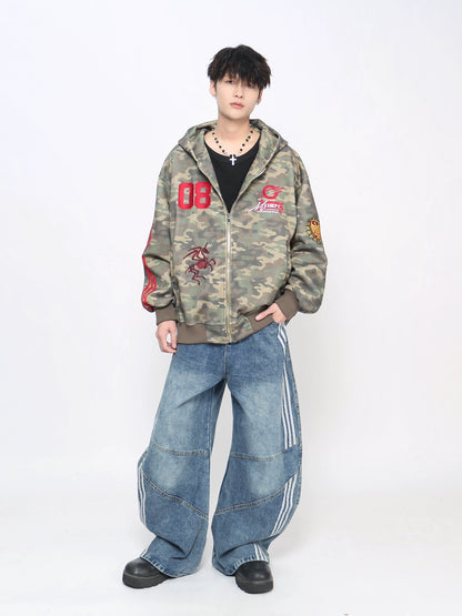 Camouflage Embroidery Zipper Hoodie WN21031