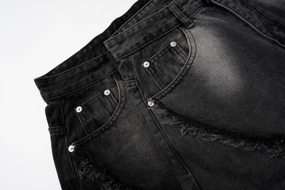 Faded Raw-Edge Wide Leg Denim Jeans WN28121