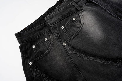 Faded Raw-Edge Wide Leg Denim Jeans WN28121