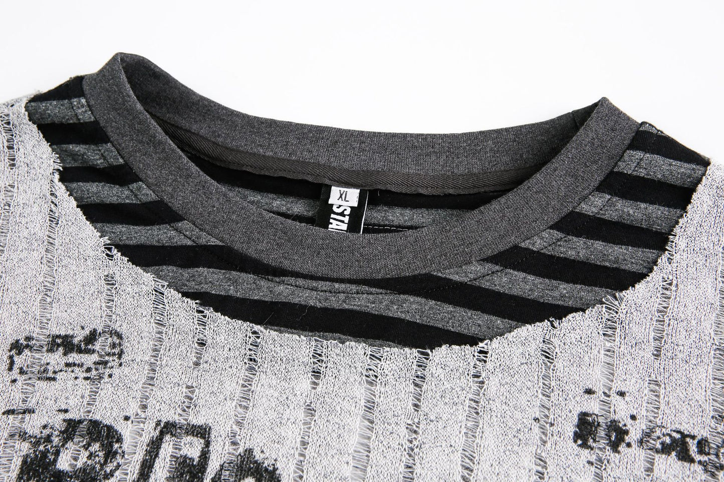 Stripe Fake Layered Graphic Long Sleeve T-Shirt WN25494