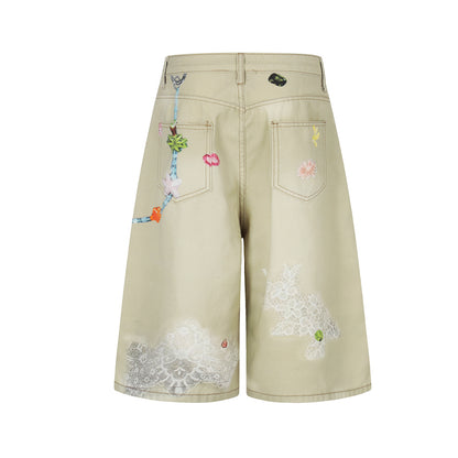 Floral Print Cropped Denim Half Jeans WN25465