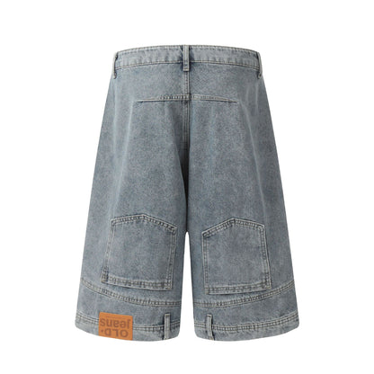 Washed Deconstruction Wide Leg Denim Half Jeans WN26112