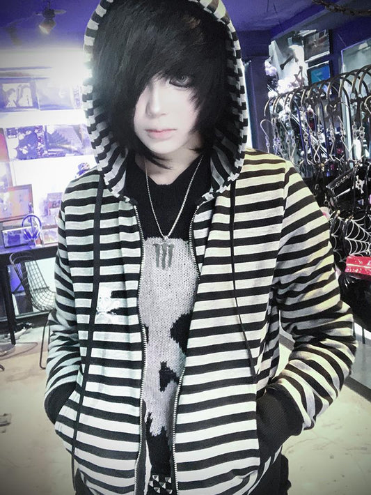 Skull Stripe Zipper Hoodie WN15940