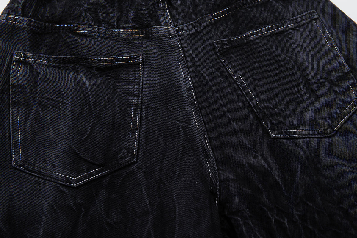 Wrinkle Texture Wide Leg Denim Jeans WN27788
