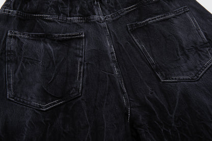 Wrinkle Texture Wide Leg Denim Jeans WN27788