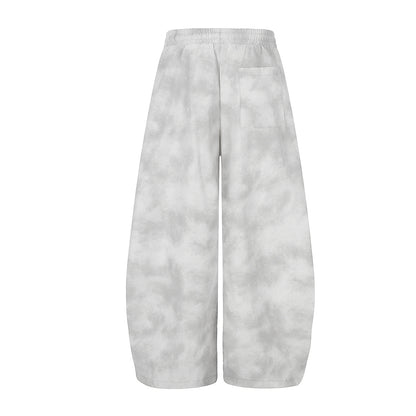 Washed Letter Print Drawstring Wide Leg Pants WN25389