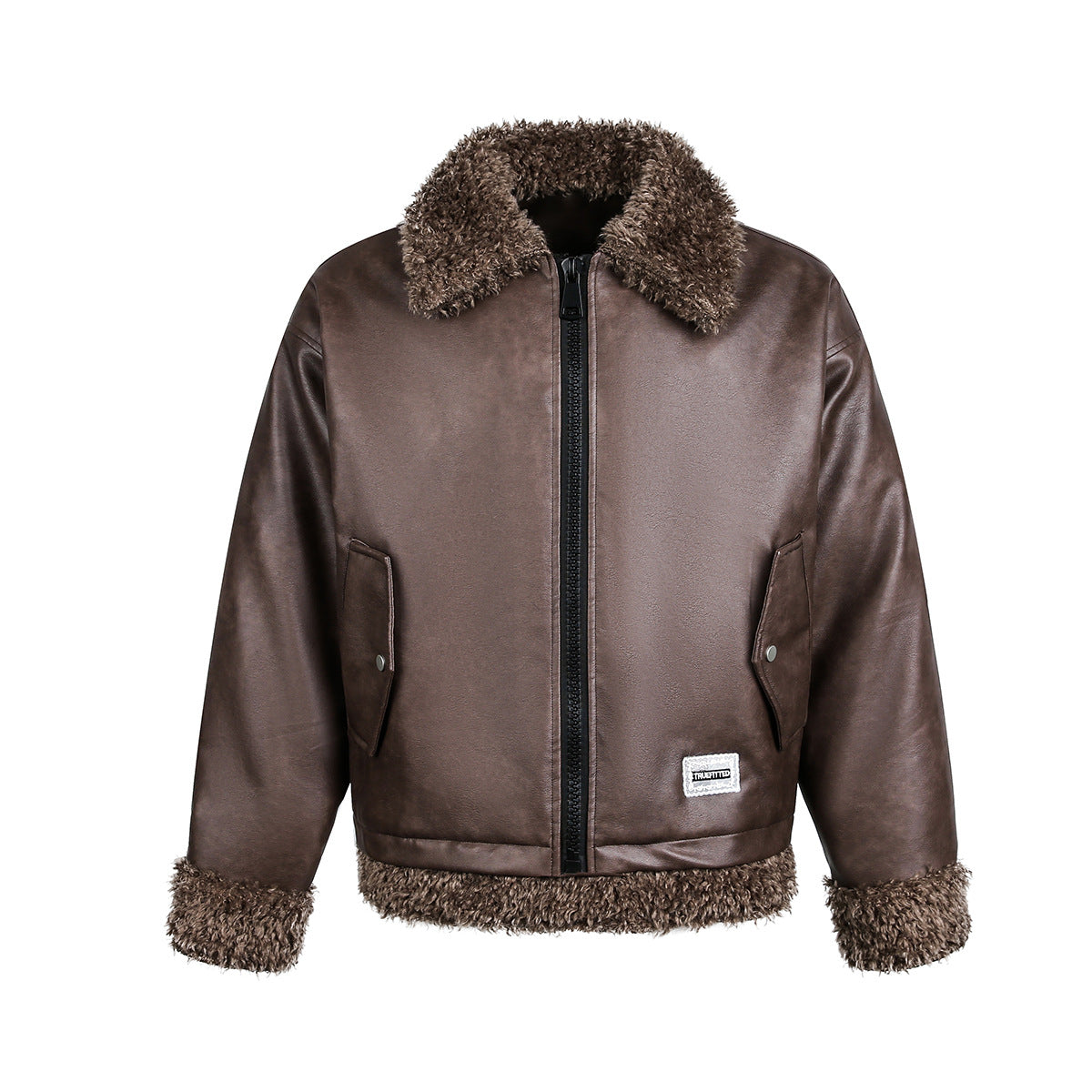 Fake Fur Collar Fleece Lining PU Leather Jacket WN21875