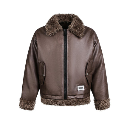 Fake Fur Collar Fleece Lining PU Leather Jacket WN21875
