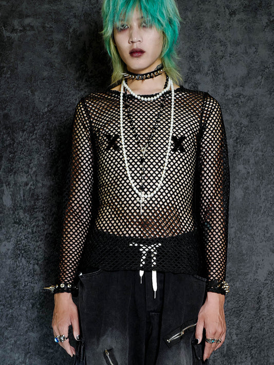 Mesh Fabric Layering Style Long Sleeve T-Shirt WN15999