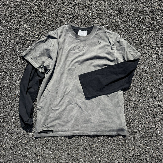 Fake Layered Damage Oversize Long Sleeve T-Shirt WN16694