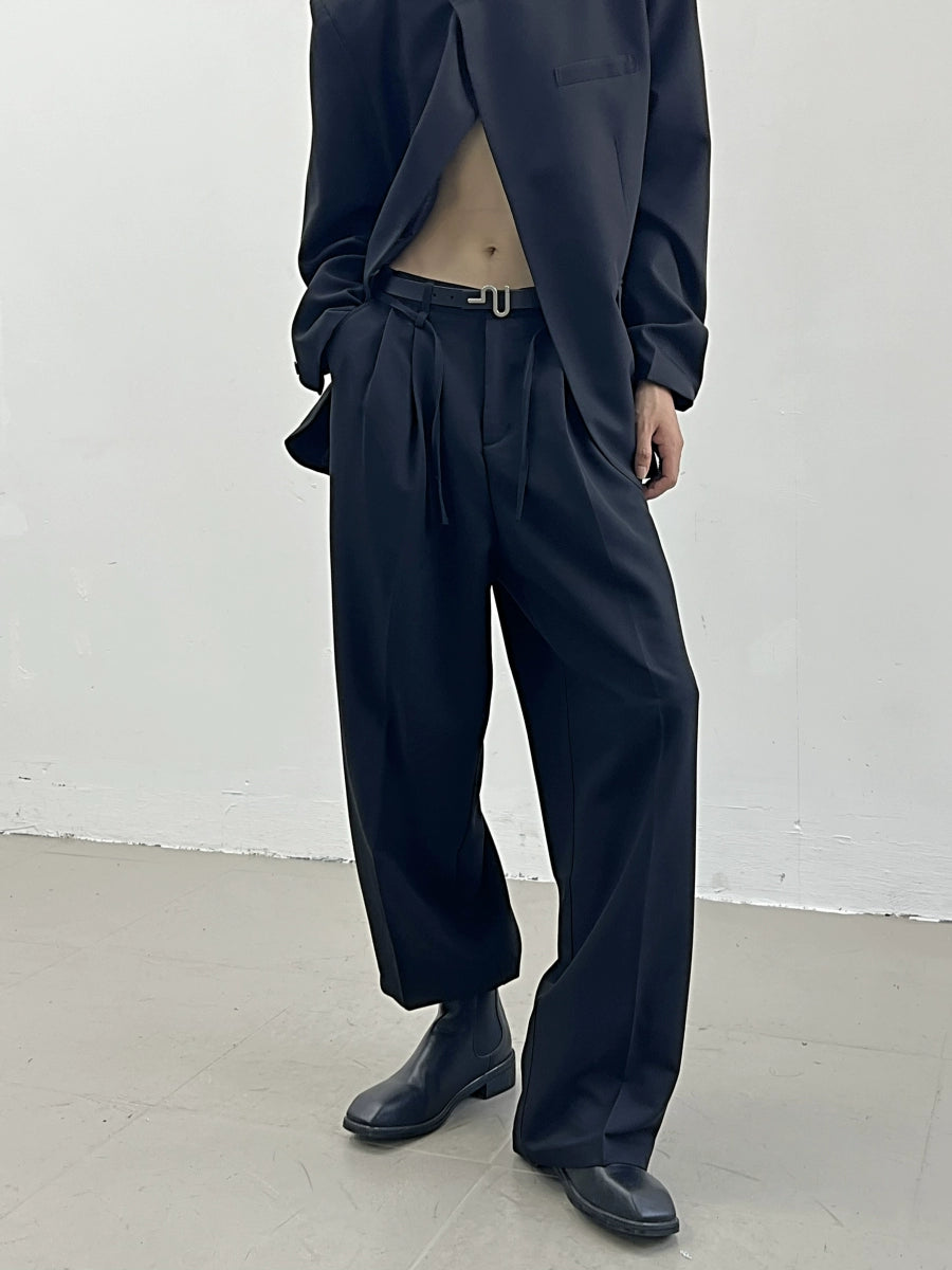 Split-Hem Collarless Tailored Jacket & Trousers Setup WN11639