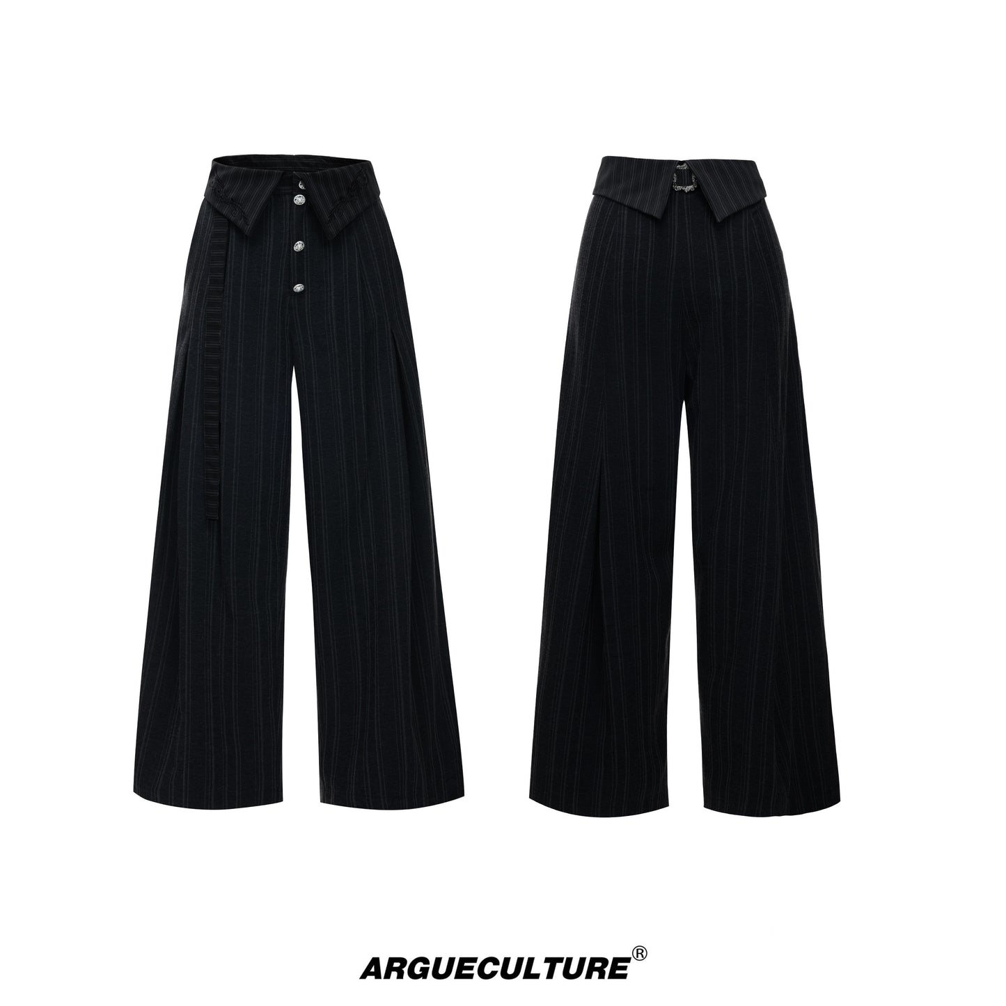 Deconstructed Stripe Embroidery Short Sleeve Shirt & Wide Leg Pants Setup WN27012