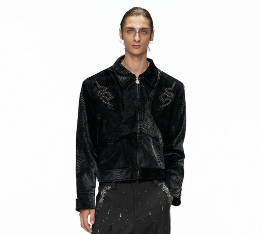 Crocodile Pattern Rivet PU Leather Jacket WN20518