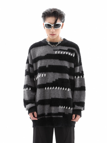 Shaggy Stripe Oversize Knit Sweater WN10324