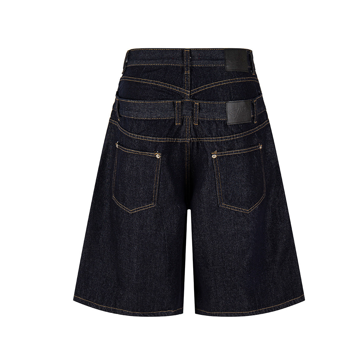 Fake Layered Double-Waist Wide Leg Denim Short Pants WN25667
