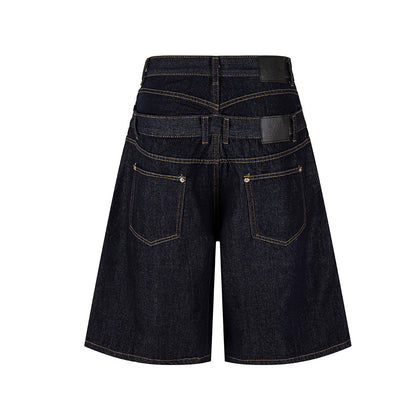Fake Layered Double-Waist Wide Leg Denim Short Pants WN25667