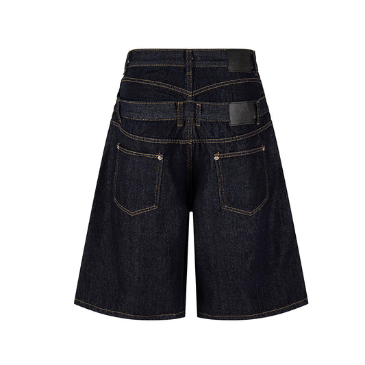 Fake Layered Double-Waist Wide Leg Denim Short Pants WN25667
