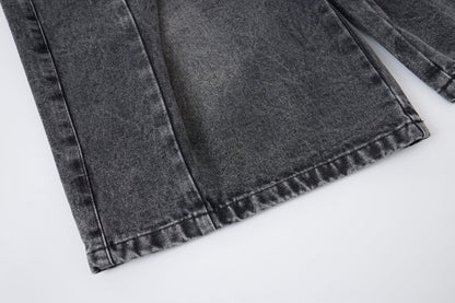 Washed Whisker Metal Buckle Denim Half Pants WN25513
