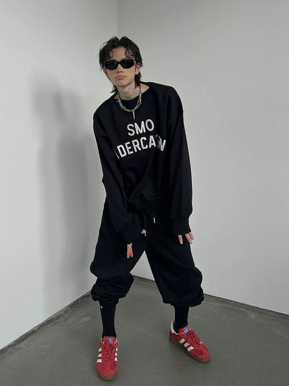 Oversize Embroidery Sweatshirt & Side Tape Sweatpants Setup WN10777