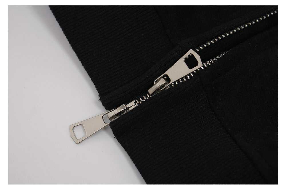 Suede Panel Letter Print Zipper Hoodie WN26524