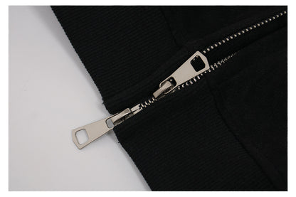 Suede Panel Letter Print Zipper Hoodie WN26524